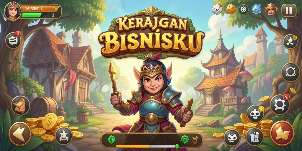 Tampilkan gameplay seru dalam 555F yang membangun kerajaan bisnis.