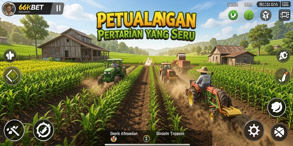 Tangkapan layar gameplay 66KBET dengan suasana pertanian yang ceria.
