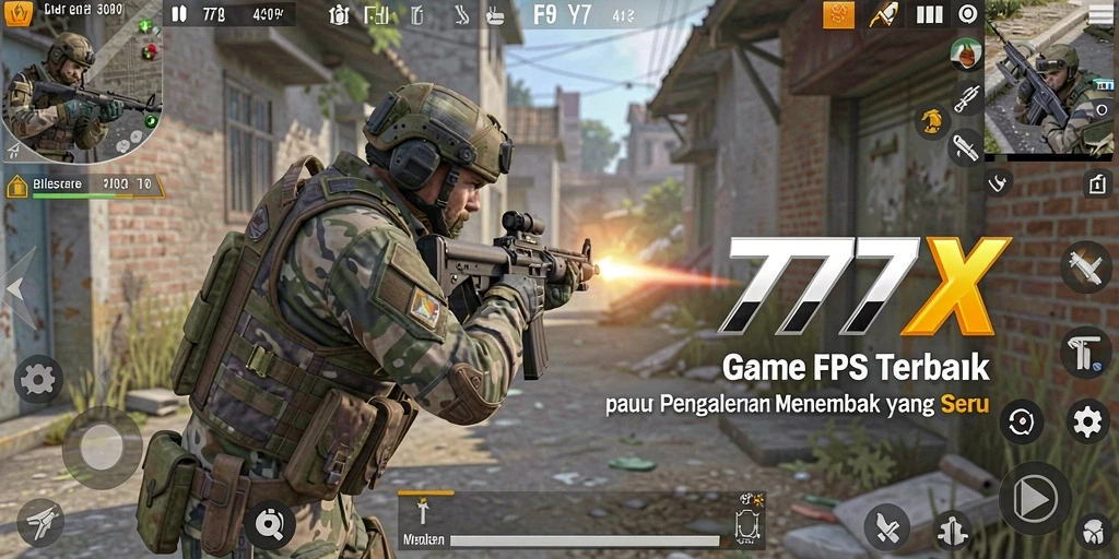 Screenshot utama dari gameplay 777ZX yang menunjukkan aksi menembak mendebarkan.