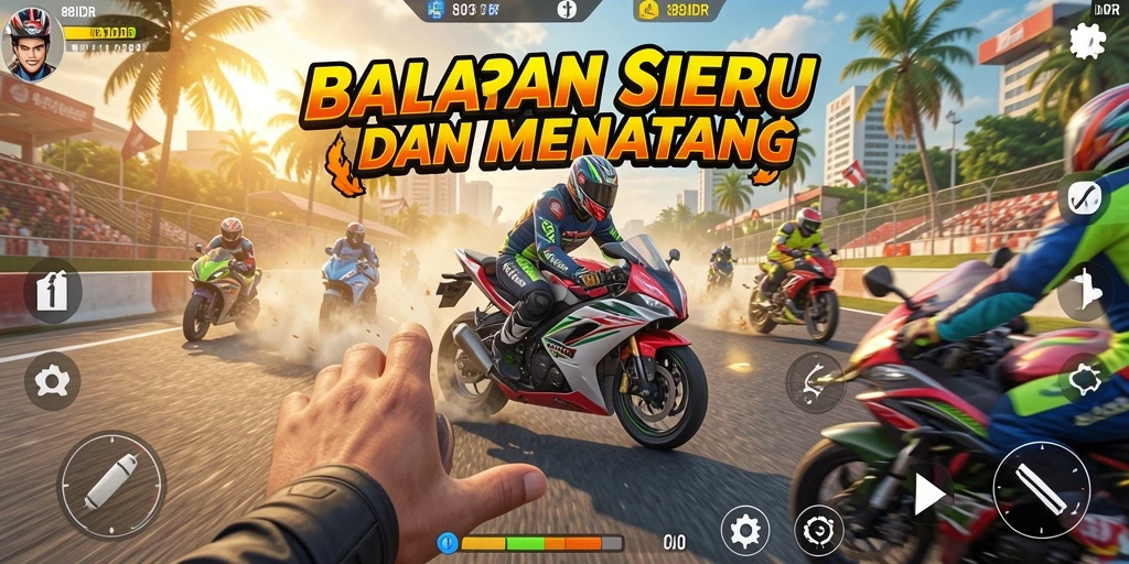 Screenshot dari gameplay seru 88IDR, menampilkan aksi balapan motor.