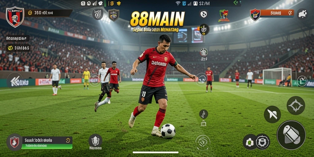 Tampilan gameplay seru dalam 88MAIN dengan aksi sepak bola yang menegangkan.