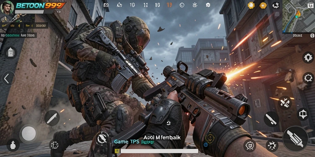 Tampilan gameplay seru dalam pertempuran TPS yang mendebarkan.