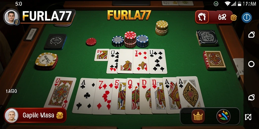 Tampilan utama FURLA77 menampilkan gameplay Gaple yang menarik dan interaktif.