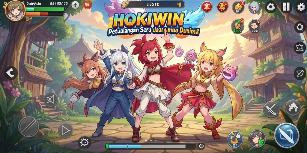 Screenshot HOKIWIN menampilkan karakter anime dalam pertempuran seru.