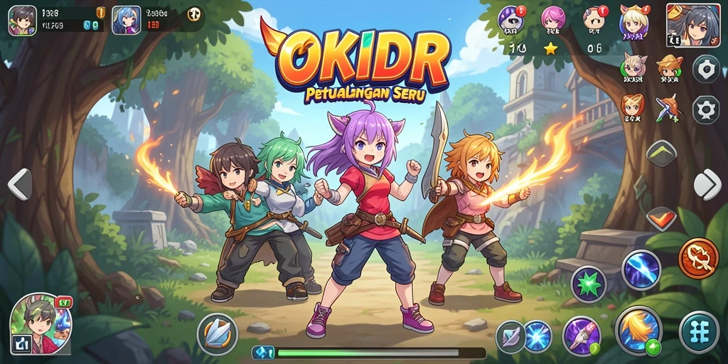 Screenshot utama OKIDR menampilkan pertarungan seru di dunia anime.