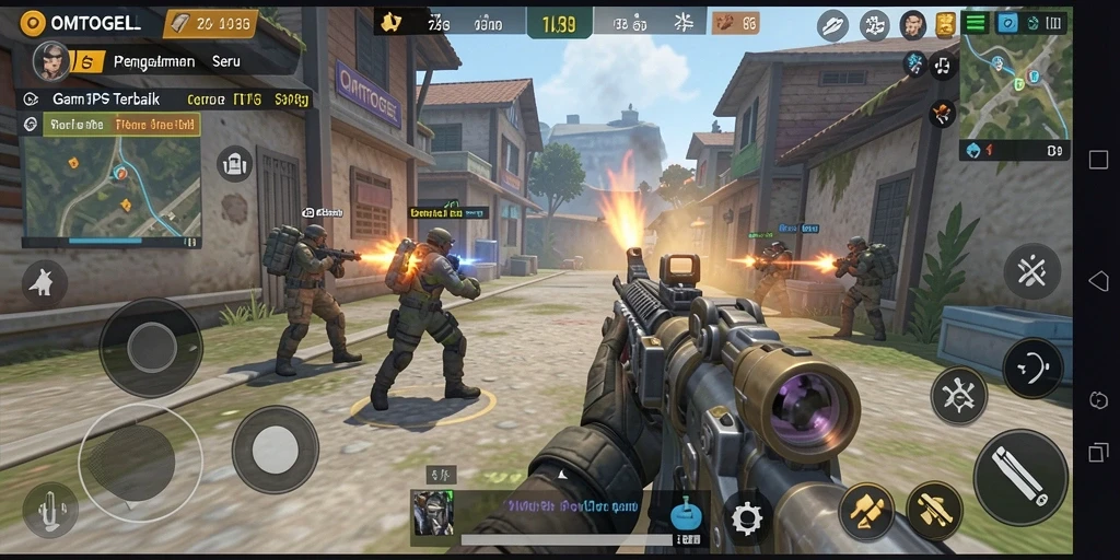 Screenshot gameplay OMTOGEL menampilkan aksi seru dalam pertempuran TPS.