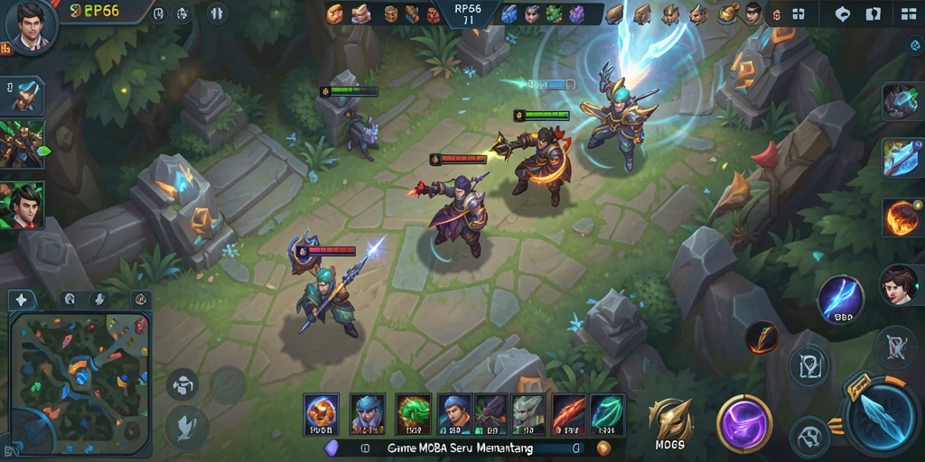 Screenshot gameplay RP66 menampilkan pertarungan seru antar hero.