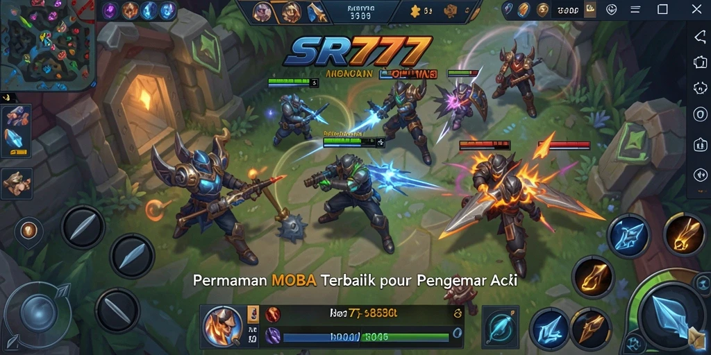 Tampilan gameplay SR777 yang menegangkan dan penuh aksi MOBA.