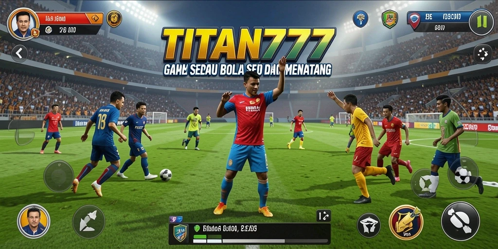Gameplay TITAN777 menampilkan aksi sepak bola yang mendebarkan.